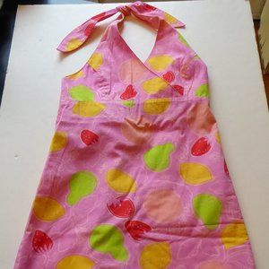 Lilly Pulitzer Girl Halter Pink Colorful Fruits Fruit Dress Size 8